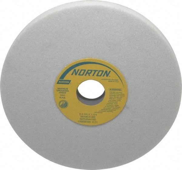Norton - 8" Diam x 1-1/4" Hole x 3/4" Thick, K Hardness, 46 Grit Surface Grinding Wheel - Aluminum Oxide, Type 1, Coarse Grade, 3,600 Max RPM, Vitrified Bond, No Recess - Exact Industrial Supply
