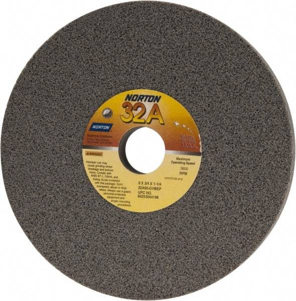 Norton - 8" Diam x 1-1/4" Hole x 3/4" Thick, G Hardness, 60 Grit Surface Grinding Wheel - Aluminum Oxide, Type 1, Medium Grade, 3,600 Max RPM, Vitrified Bond, No Recess - Exact Industrial Supply