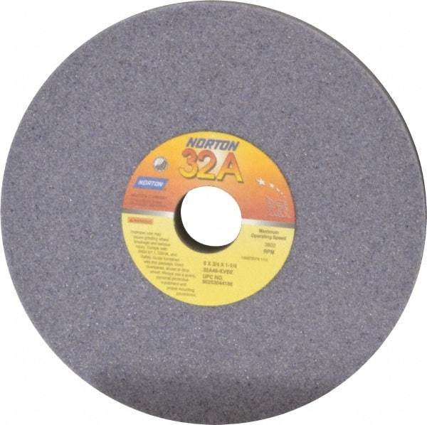 Norton - 8" Diam x 1-1/4" Hole x 3/4" Thick, K Hardness, 46 Grit Surface Grinding Wheel - Aluminum Oxide, Type 1, Coarse Grade, 3,600 Max RPM, Vitrified Bond, No Recess - Exact Industrial Supply