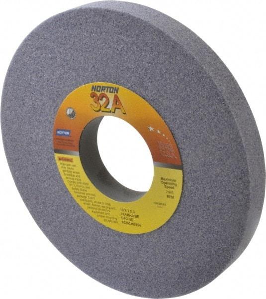 Norton - 10" Diam x 3" Hole x 1" Thick, J Hardness, 46 Grit Surface Grinding Wheel - Aluminum Oxide, Type 1, Coarse Grade, 2,485 Max RPM, Vitrified Bond, No Recess - Exact Industrial Supply