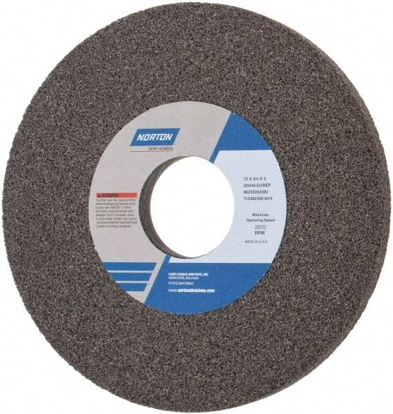 Norton - 12" Diam x 3" Hole x 3/4" Thick, G Hardness, 46 Grit Surface Grinding Wheel - Aluminum Oxide, Type 1, Coarse Grade, 2,070 Max RPM, Vitrified Bond, No Recess - Exact Industrial Supply