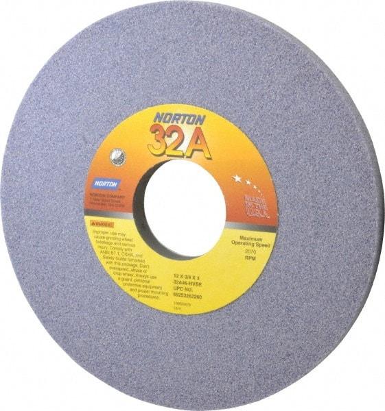 Norton - 12" Diam x 3" Hole x 3/4" Thick, H Hardness, 46 Grit Surface Grinding Wheel - Aluminum Oxide, Type 1, Coarse Grade, 2,070 Max RPM, Vitrified Bond, No Recess - Exact Industrial Supply