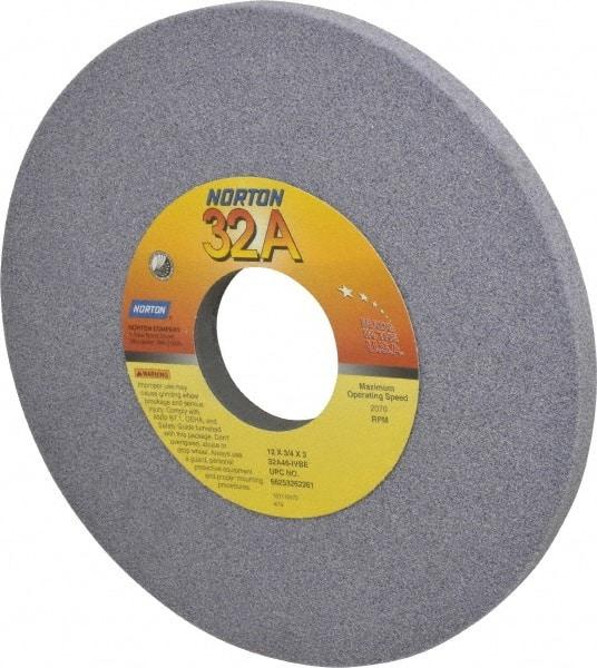 Norton - 12" Diam x 3" Hole x 3/4" Thick, I Hardness, 46 Grit Surface Grinding Wheel - Aluminum Oxide, Type 1, Coarse Grade, 2,070 Max RPM, Vitrified Bond, No Recess - Exact Industrial Supply