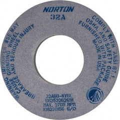 Norton - 12" Diam x 5" Hole x 1" Thick, K Hardness, 60 Grit Surface Grinding Wheel - Aluminum Oxide, Type 1, Medium Grade, 2,705 Max RPM, Vitrified Bond, No Recess - Exact Industrial Supply