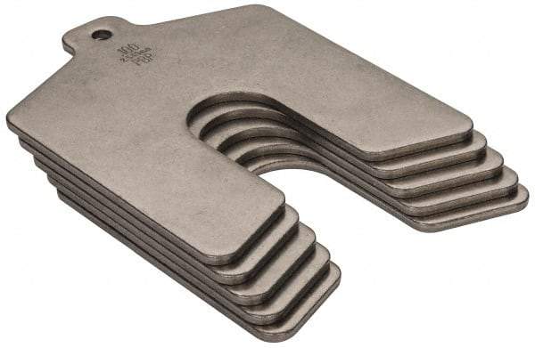 Made in USA - 5 Piece, 3 Inch Long x 3 Inch Wide x 0.1 Inch Thick, Slotted Shim Stock - Stainless Steel, 3/4 Inch Wide Slot - Exact Industrial Supply