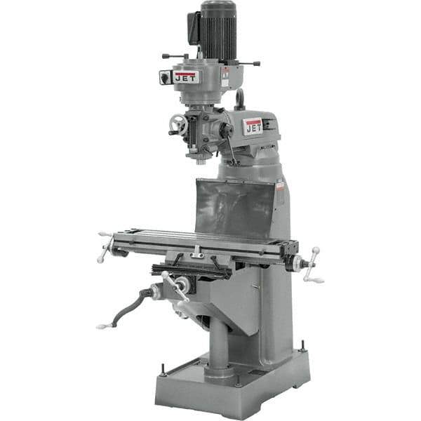 Jet - 7-7/8" Table Width x 35-3/4" Table Length, Step Pulley Control, 1 Phase Knee Milling Machine - R8 Spindle Taper, 1-1/2 hp - Exact Industrial Supply