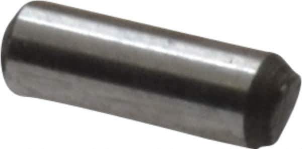 Value Collection - 1/16" Diam x 3/16" Pin Length Grade 8 Alloy Steel Standard Dowel Pin - C 50-58 Hardness, 800 Lb Breaking Strength, 1 Beveled & 1 Rounded End - Exact Industrial Supply