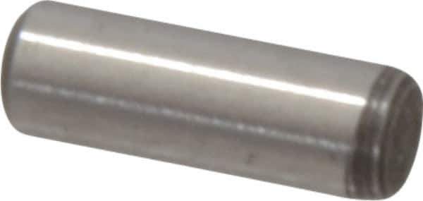 Value Collection - 1/8" Diam x 3/8" Pin Length Grade 8 Alloy Steel Standard Dowel Pin - C 50-58 Hardness, 3,200 Lb Breaking Strength, 1 Beveled & 1 Rounded End - Exact Industrial Supply