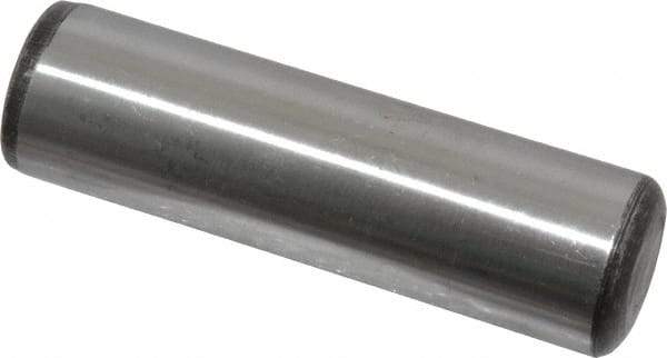 Value Collection - 1" Diam x 3-1/2" Pin Length Grade 8 Alloy Steel Standard Dowel Pin - C 50-58 Hardness, 204,000 Lb Breaking Strength, 1 Beveled & 1 Rounded End - Exact Industrial Supply