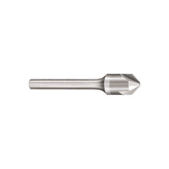 SGS - 3/8" Head Diam, 1/4" Shank Diam, 3 Flute 82° Solid Carbide Countersink - Bright Finish, 2-13/16" OAL, Single End, Straight Shank, Right Hand Cut - Exact Industrial Supply