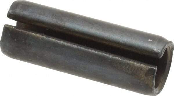 Made in USA - 7/16" Diam x 1-1/4" Long Slotted Spring Pin - Grade 1070-1090 Alloy Steel, Black Oxide Finish - Exact Industrial Supply