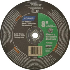 Norton - 8" 24 Grit Silicon Carbide Cutoff Wheel - 1/8" Thick, 5/8" Arbor, 7,640 Max RPM, Use with Circular Saws - Exact Industrial Supply