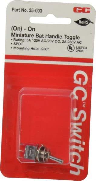 GC/Waldom - SPDT Miniature On-On Toggle Switch - Solder Lug Terminal, Bat Handle Actuator, 125 VAC at 5 A & 250 VAC at 2 A - Exact Industrial Supply