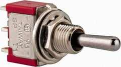 GC/Waldom - SPDT Miniature On-Off-On Toggle Switch - Solder Lug Terminal, Bat Handle Actuator, 125 VAC at 5 A & 250 VAC at 2 A - Exact Industrial Supply