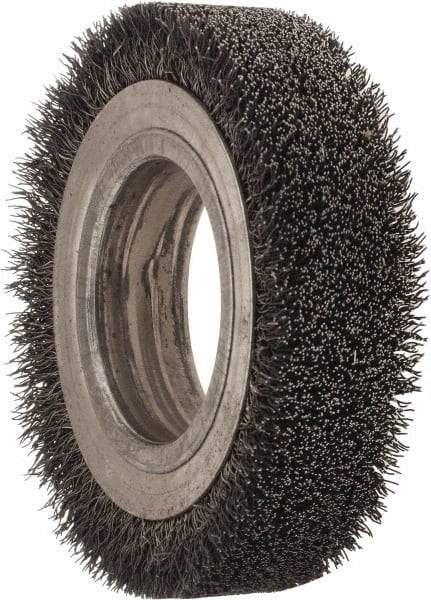 Osborn - 4-1/4" OD, 2" Arbor Hole, Crimped Steel Wheel Brush - 1" Face Width, 3/4" Trim Length, 0.0118" Filament Diam, 6,000 RPM - Exact Industrial Supply