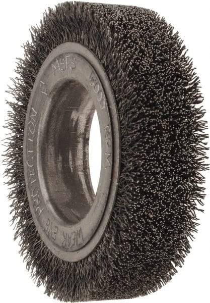 Osborn - 4-1/4" OD, 2" Arbor Hole, Crimped Steel Wheel Brush - 1" Face Width, 3/4" Trim Length, 0.014" Filament Diam, 6,000 RPM - Exact Industrial Supply