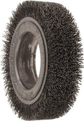 Osborn - 4-1/4" OD, 2" Arbor Hole, Crimped Steel Wheel Brush - 1" Face Width, 3/4" Trim Length, 0.014" Filament Diam, 6,000 RPM - Exact Industrial Supply
