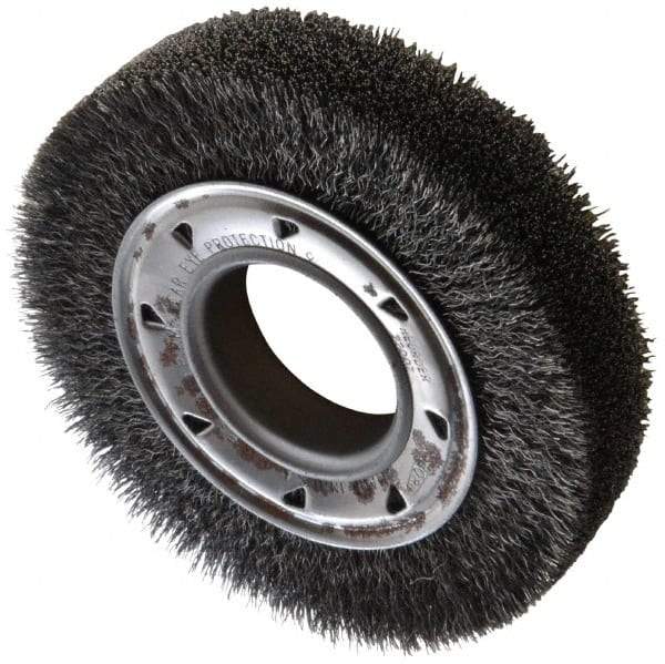 Osborn - 6" OD, 2" Arbor Hole, Crimped Steel Wheel Brush - 1-1/4" Face Width, 1" Trim Length, 0.0118" Filament Diam, 6,000 RPM - Exact Industrial Supply
