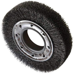 Osborn - 6" OD, 2" Arbor Hole, Crimped Steel Wheel Brush - 1-1/4" Face Width, 1" Trim Length, 0.0118" Filament Diam, 6,000 RPM - Exact Industrial Supply