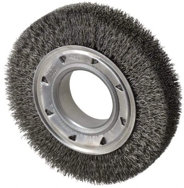 Osborn - 6" OD, 2" Arbor Hole, Crimped Steel Wheel Brush - 1-1/4" Face Width, 1" Trim Length, 0.014" Filament Diam, 6,000 RPM - Exact Industrial Supply