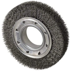 Osborn - 6" OD, 2" Arbor Hole, Crimped Steel Wheel Brush - 1-1/4" Face Width, 1" Trim Length, 0.014" Filament Diam, 6,000 RPM - Exact Industrial Supply