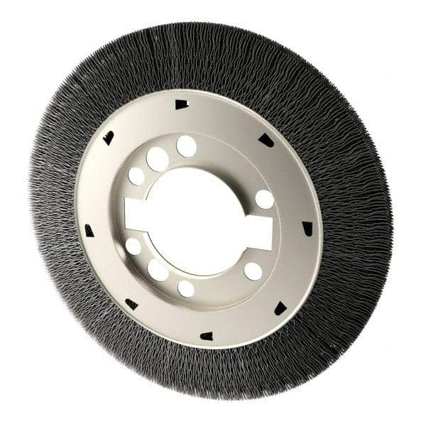 Osborn - 8" OD, 2" Arbor Hole, Crimped Steel Wheel Brush - 1-1/2" Face Width, 1-1/2" Trim Length, 0.008" Filament Diam, 4,500 RPM - Exact Industrial Supply