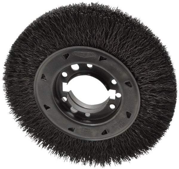 Osborn - 8" OD, 2" Arbor Hole, Crimped Steel Wheel Brush - 1-1/2" Face Width, 1-1/2" Trim Length, 0.02" Filament Diam, 4,500 RPM - Exact Industrial Supply