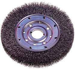 Osborn - 14" OD, 2" Arbor Hole, Crimped Nylon Wheel Brush - 1" Face Width, 2-1/8" Trim Length, 2,400 RPM - Exact Industrial Supply