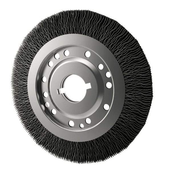 Osborn - 12" OD, 2" Arbor Hole, Crimped Nylon Wheel Brush - 1" Face Width, 2-1/8" Trim Length, 3,000 RPM - Exact Industrial Supply