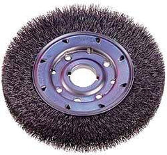 Osborn - 8" OD, 1-1/4" Arbor Hole, Crimped Steel Wheel Brush - 5/8" Face Width, 1-1/2" Trim Length, 0.008" Filament Diam, 4,500 RPM - Exact Industrial Supply