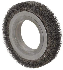 Osborn - 4-1/4" OD, 2" Arbor Hole, Crimped Steel Wheel Brush - 5/8" Face Width, 11/16" Trim Length, 0.0118" Filament Diam, 6,000 RPM - Exact Industrial Supply