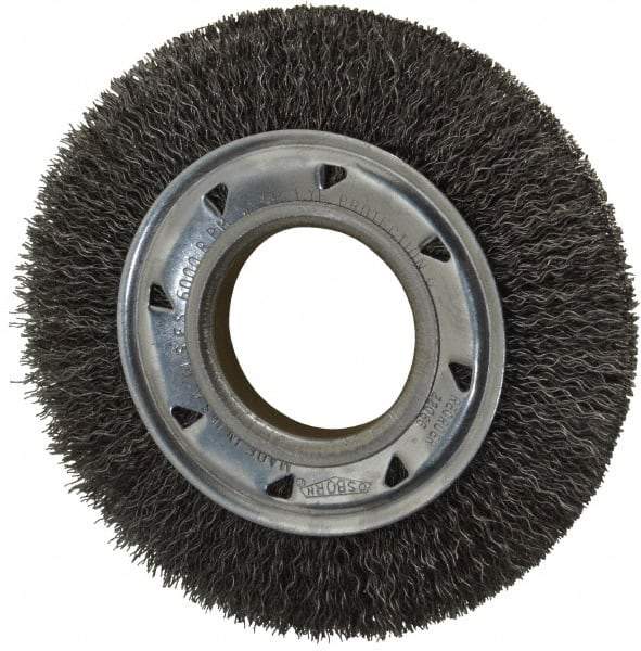 Osborn - 6" OD, 2" Arbor Hole, Crimped Steel Wheel Brush - 7/8" Face Width, 1" Trim Length, 0.014" Filament Diam, 6,000 RPM - Exact Industrial Supply