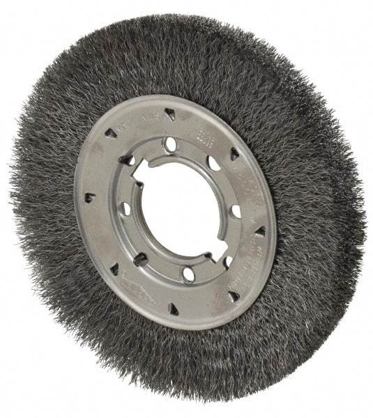 Osborn - 8" OD, 2" Arbor Hole, Crimped Steel Wheel Brush - 5/8" Face Width, 1-1/2" Trim Length, 0.0118" Filament Diam, 4,500 RPM - Exact Industrial Supply