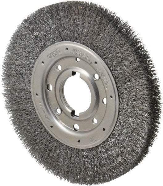 Osborn - 10" OD, 2" Arbor Hole, Crimped Steel Wheel Brush - 1-1/4" Face Width, 2" Trim Length, 0.0118" Filament Diam, 3,600 RPM - Exact Industrial Supply