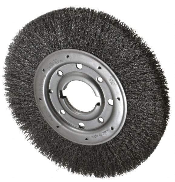 Osborn - 10" OD, 2" Arbor Hole, Crimped Steel Wheel Brush - 1-1/4" Face Width, 2" Trim Length, 0.014" Filament Diam, 3,600 RPM - Exact Industrial Supply