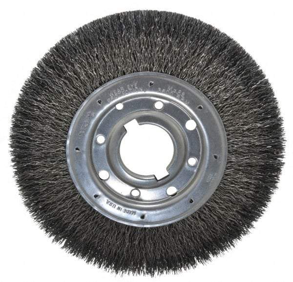 Osborn - 10" OD, 2" Arbor Hole, Crimped Steel Wheel Brush - 1-1/4" Face Width, 2" Trim Length, 0.02" Filament Diam, 3,600 RPM - Exact Industrial Supply