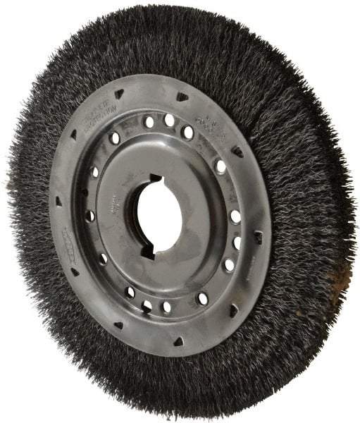 Osborn - 12" OD, 2" Arbor Hole, Crimped Steel Wheel Brush - 1-1/4" Face Width, 1-7/8" Trim Length, 0.02" Filament Diam, 3,000 RPM - Exact Industrial Supply