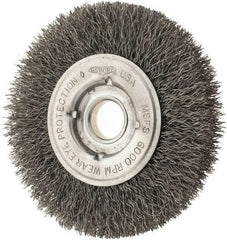 Osborn - 4" OD, 1/2 & 5/8" Arbor Hole, Crimped Steel Wheel Brush - 5/8" Face Width, 13/16" Trim Length, 0.0104" Filament Diam, 6,000 RPM - Exact Industrial Supply
