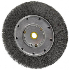 Osborn - 6" OD, 1/2 & 5/8" Arbor Hole, Crimped Steel Wheel Brush - 5/8" Face Width, 1-1/8" Trim Length, 0.008" Filament Diam, 6,000 RPM - Exact Industrial Supply