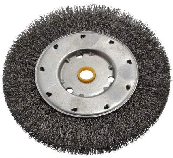 Osborn - 6" OD, 1/2 & 5/8" Arbor Hole, Crimped Steel Wheel Brush - 5/8" Face Width, 1-1/8" Trim Length, 0.0118" Filament Diam, 6,000 RPM - Exact Industrial Supply