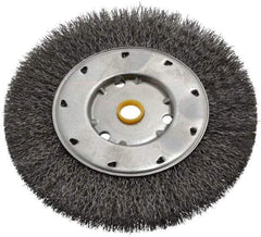 Osborn - 6" OD, 1/2 & 5/8" Arbor Hole, Crimped Steel Wheel Brush - 5/8" Face Width, 1-1/8" Trim Length, 0.0118" Filament Diam, 6,000 RPM - Exact Industrial Supply