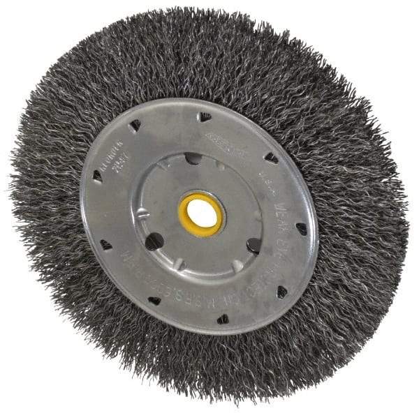 Osborn - 6" OD, 1/2 & 5/8" Arbor Hole, Crimped Steel Wheel Brush - 5/8" Face Width, 1-1/8" Trim Length, 0.014" Filament Diam, 6,000 RPM - Exact Industrial Supply