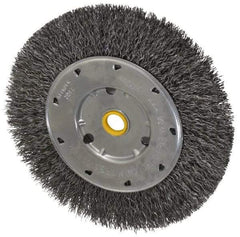 Osborn - 6" OD, 1/2 & 5/8" Arbor Hole, Crimped Steel Wheel Brush - 5/8" Face Width, 1-1/8" Trim Length, 0.014" Filament Diam, 6,000 RPM - Exact Industrial Supply