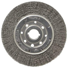 Osborn - 8" OD, 1-1/4" Arbor Hole, Crimped Steel Wheel Brush - 5/8" Face Width, 1-1/2" Trim Length, 0.0104" Filament Diam, 4,500 RPM - Exact Industrial Supply