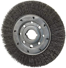 Osborn - 8" OD, 1-1/4" Arbor Hole, Crimped Steel Wheel Brush - 5/8" Face Width, 1-1/2" Trim Length, 0.014" Filament Diam, 4,500 RPM - Exact Industrial Supply