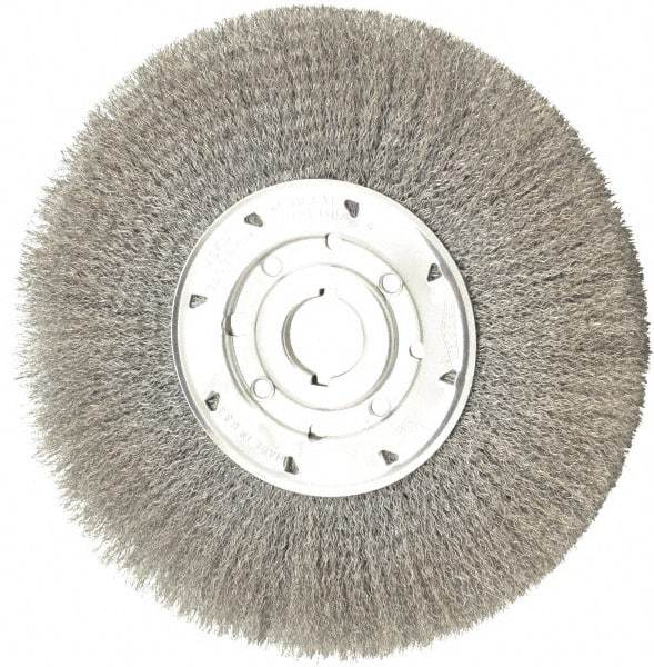 Osborn - 10" OD, 1-1/4" Arbor Hole, Crimped Steel Wheel Brush - 5/8" Face Width, 2-1/2" Trim Length, 0.0104" Filament Diam, 3,600 RPM - Exact Industrial Supply