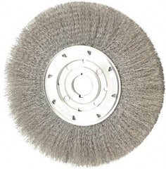 Osborn - 10" OD, 1-1/4" Arbor Hole, Crimped Steel Wheel Brush - 5/8" Face Width, 2-1/2" Trim Length, 0.0104" Filament Diam, 3,600 RPM - Exact Industrial Supply