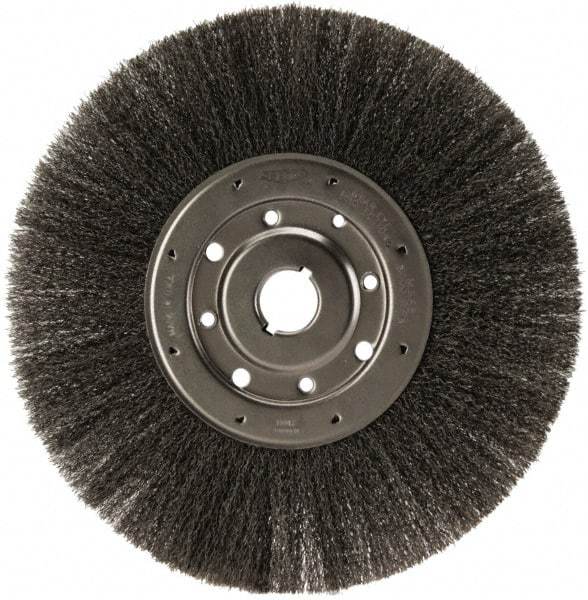 Osborn - 12" OD, 1-1/4" Arbor Hole, Crimped Steel Wheel Brush - 1/2" Face Width, 3" Trim Length, 0.0104" Filament Diam, 3,000 RPM - Exact Industrial Supply