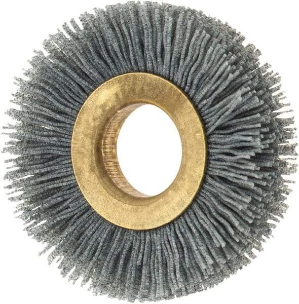 Osborn - 2" OD, 5/8" Arbor Hole, Crimped Nylon Wheel Brush - 3/8" Face Width, 7/16" Trim Length, 15,000 RPM - Exact Industrial Supply