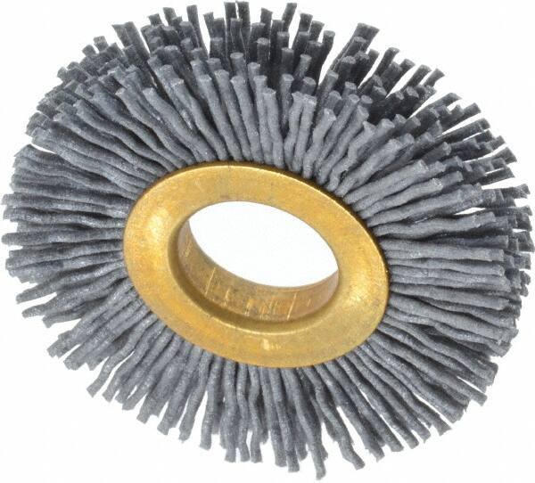Osborn - 2" OD, 5/8" Arbor Hole, Crimped Nylon Wheel Brush - 3/8" Face Width, 7/16" Trim Length, 15,000 RPM - Exact Industrial Supply